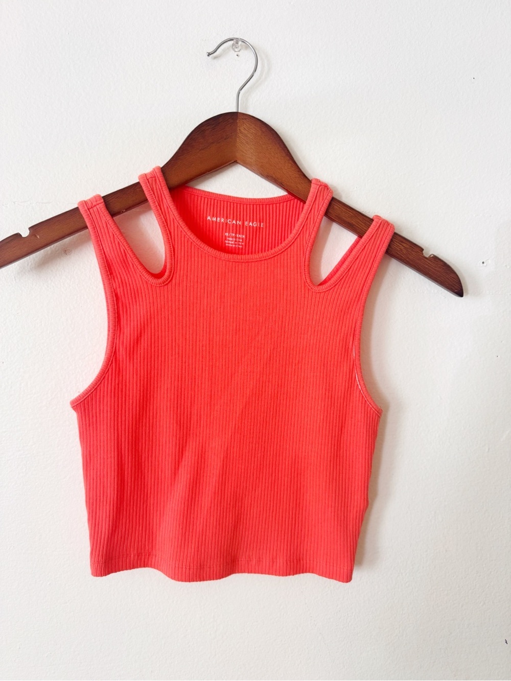 American Eagle Outfitters Neon Coral Ribbed Cutout Tank Top XS